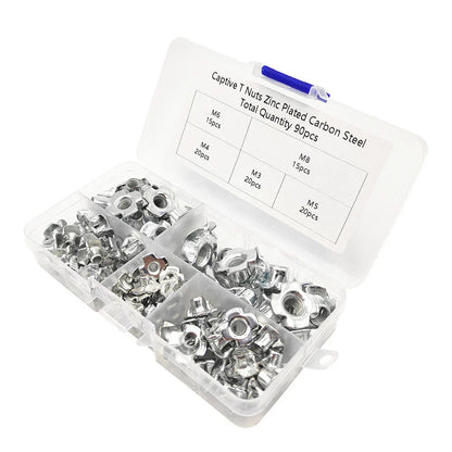 90Pcs Carbon Steel T-Nuts Assortment M3 M4 M5 M6 M8 for Various Applications