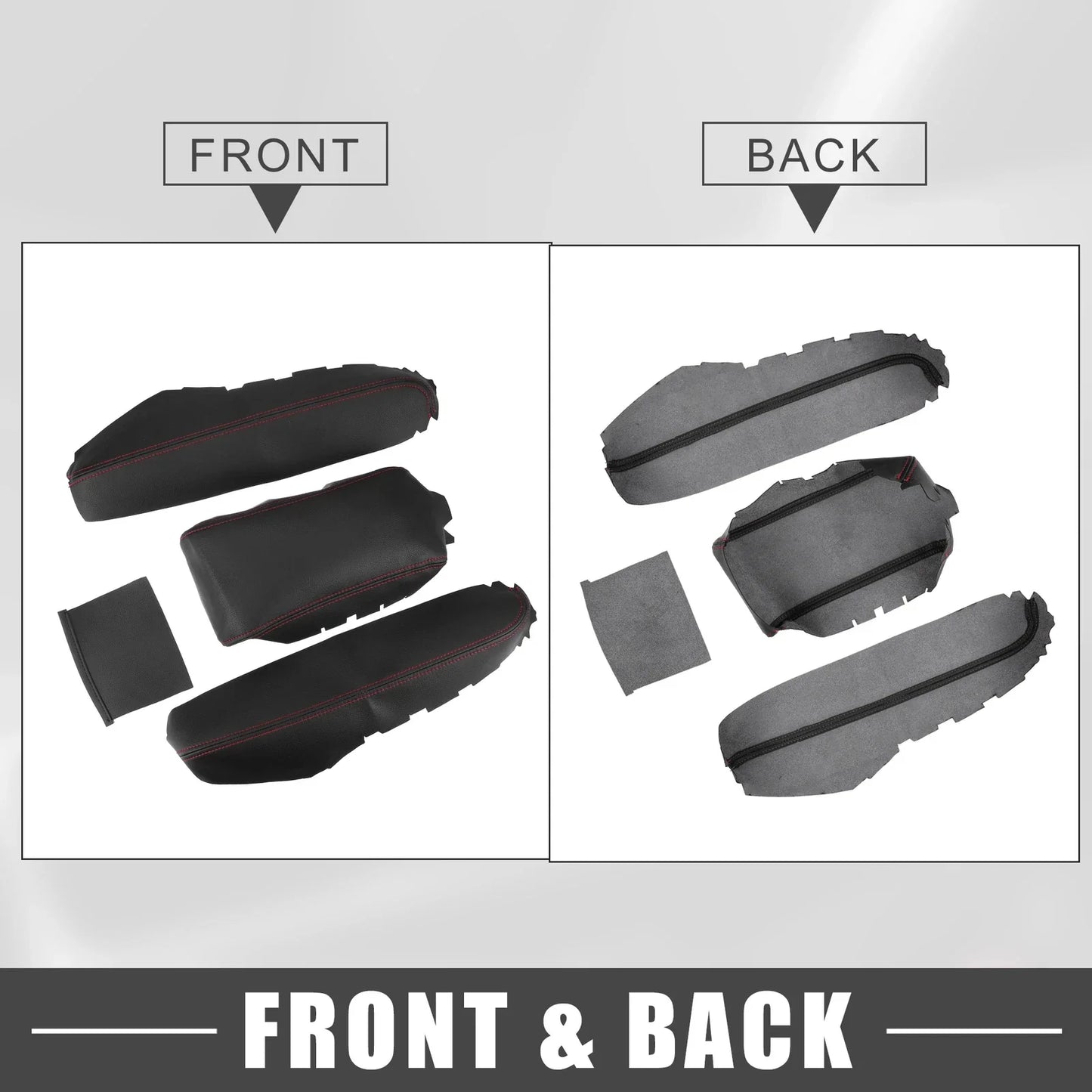 Black Armrest Protector Cover Pad with Red Stitches for Honda Civic (2016-2021)