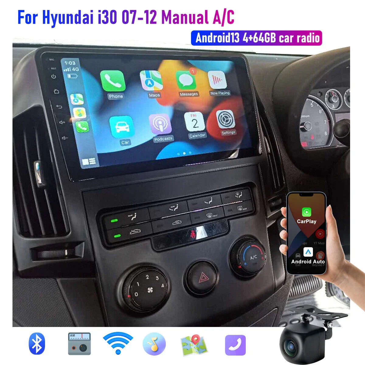 9" Wireless CarPlay Android Auto Head Unit for Hyundai i30 (2007-2012)