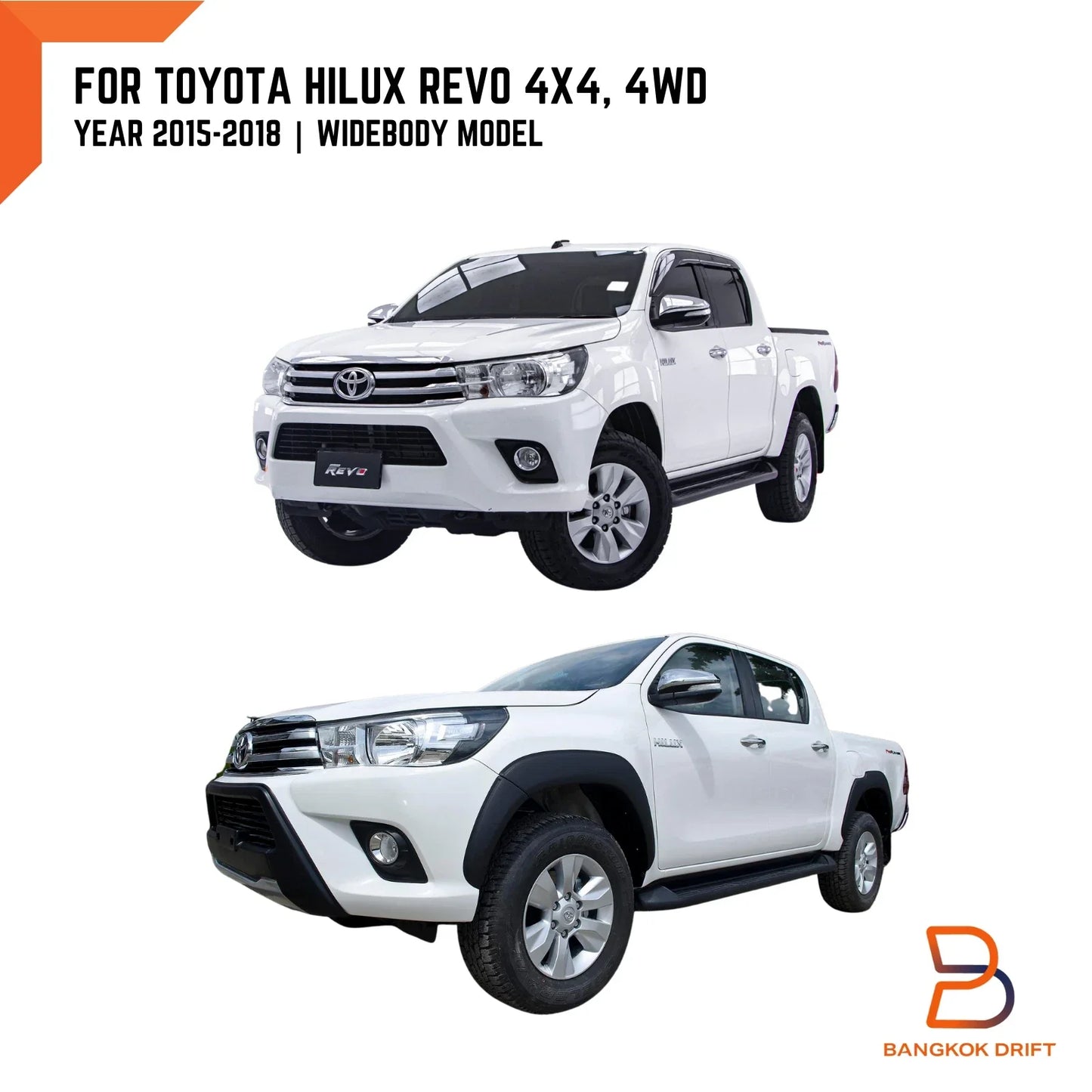 Matte Black Fender Flares Wheel Arches for Toyota Hilux Ute Revo (2015-2018)