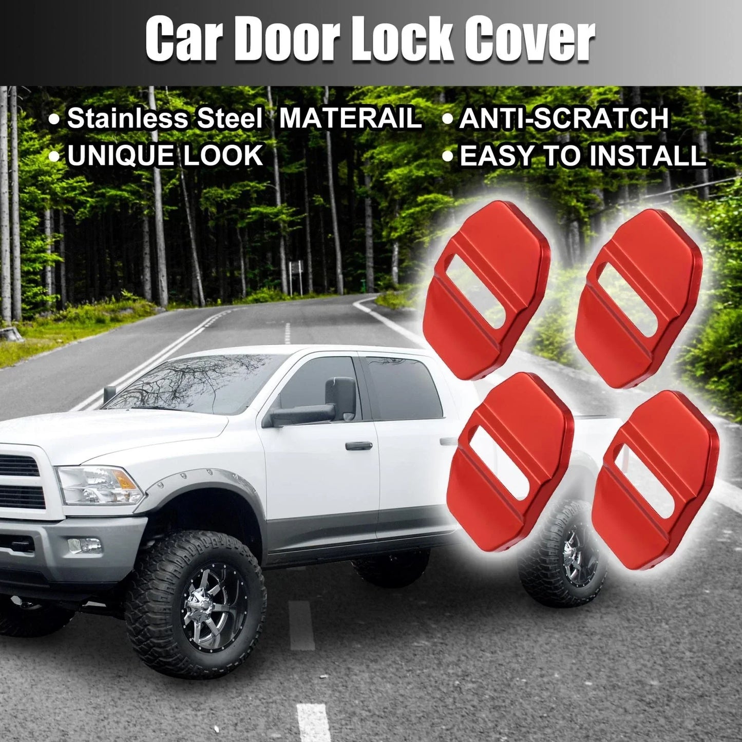 4 x Car Door Lock Latch Covers for Dodge Charger (2020-2023) - Stainless Steel Red