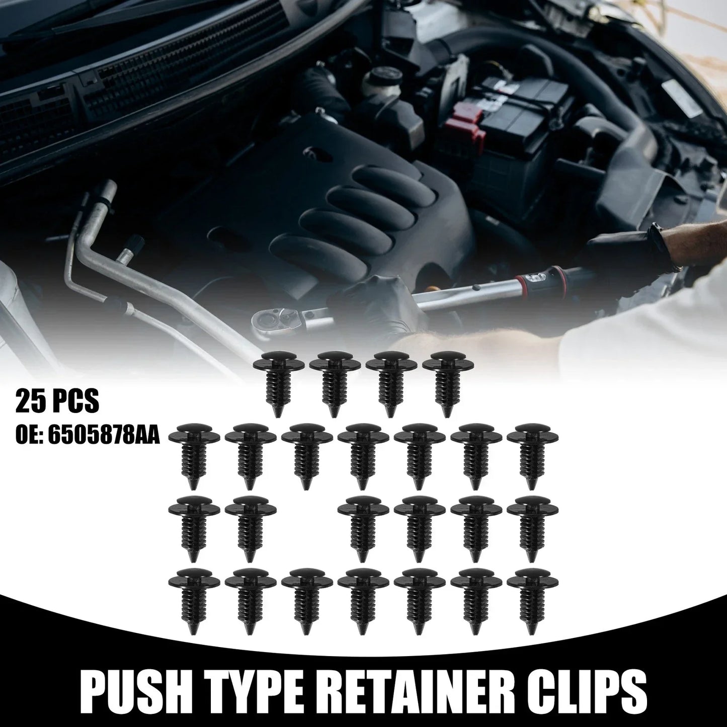 25 x Car Door Panel Clips for Dodge Ram 1500 (2001) - No.6505878AA, Black