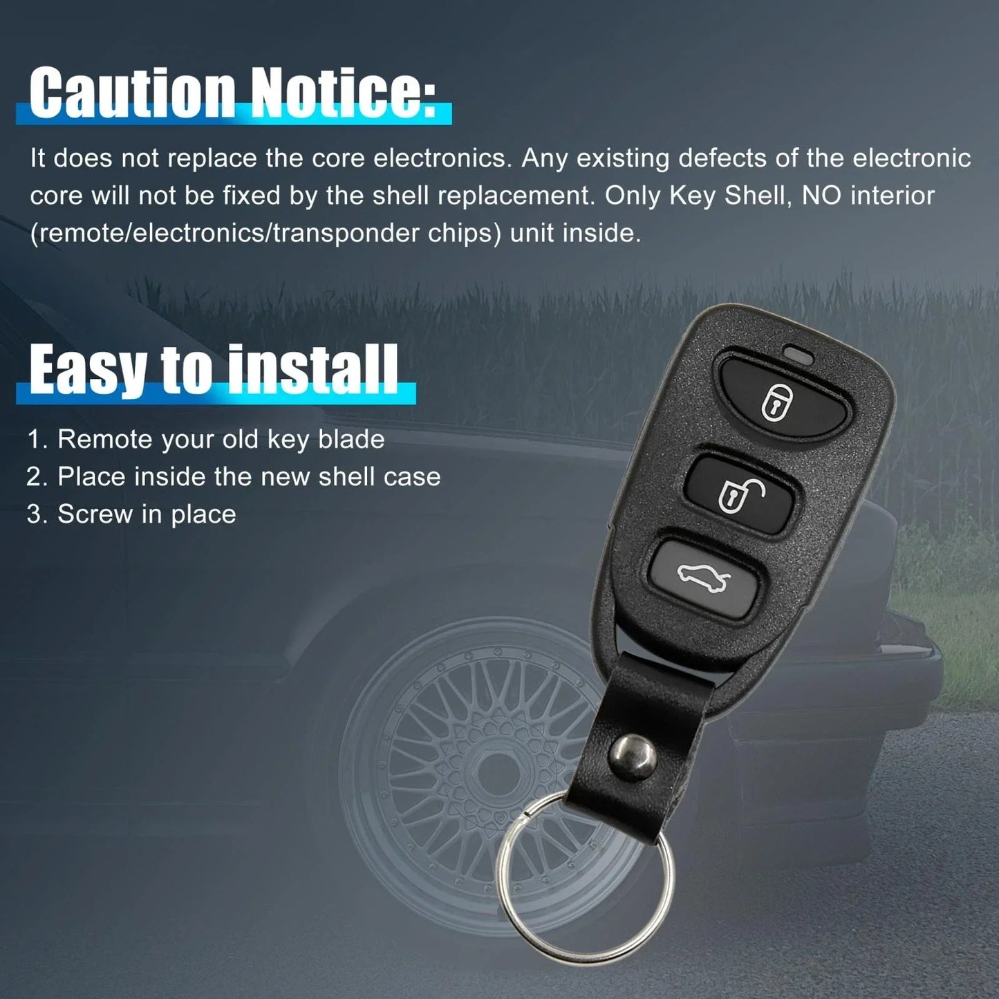 Car Key Fob Shell Case for Hyundai Elantra Sonata 4 Button (2011-2020)