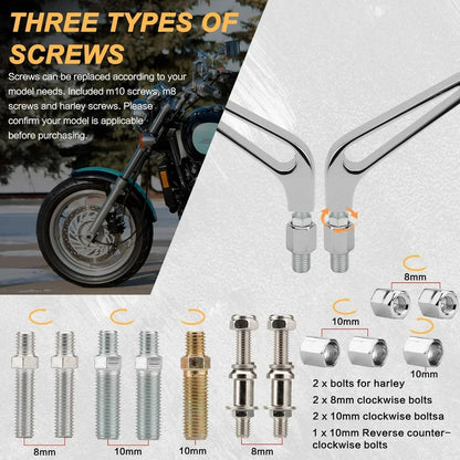 Chrome Rectangle Rearview Mirrors for Harley Cruiser Chopper Bobber