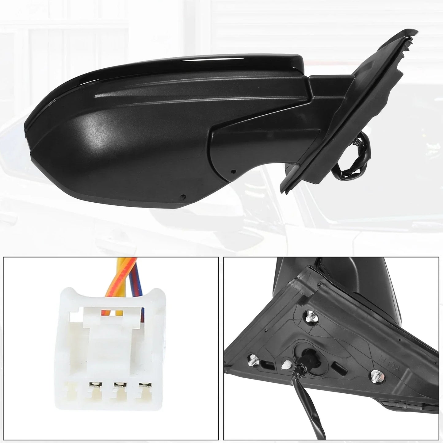 3 Pin Right Side Exterior Door Mirror Assembly Black for Honda Civic (2016-2021)