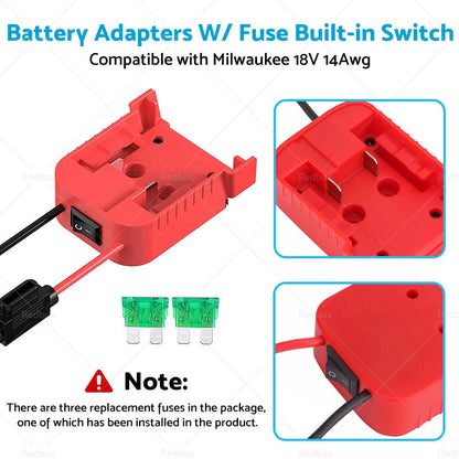 Battery Adapters with Fuse & Switch for Milwaukee 18V 14Awg