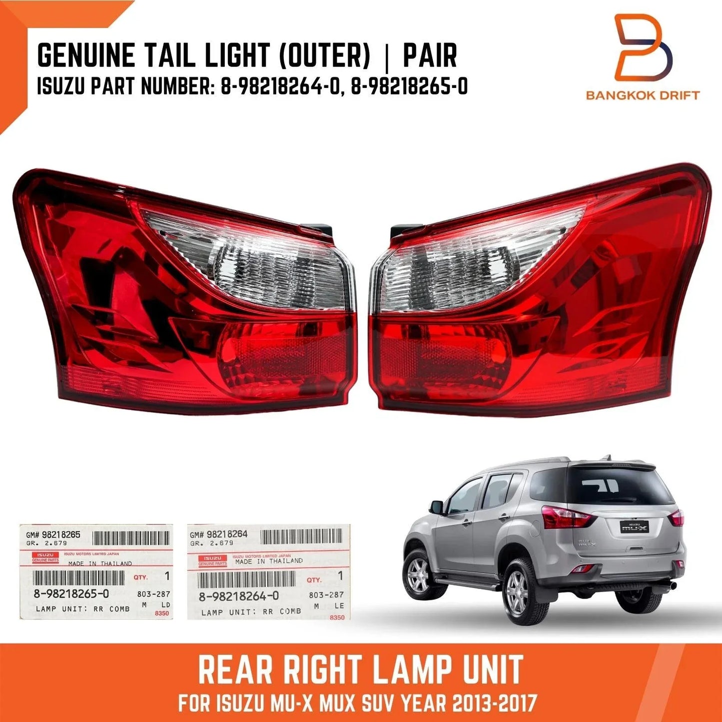 Tail Light Rear Lamp for Isuzu MU-X SUV (2013-2017)