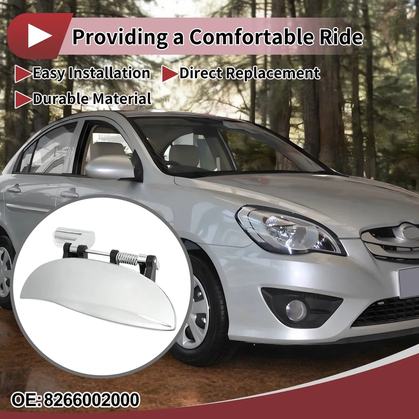 Exterior Door Handle for Hyundai Atos Front Right Silver Tone (2000-2003)