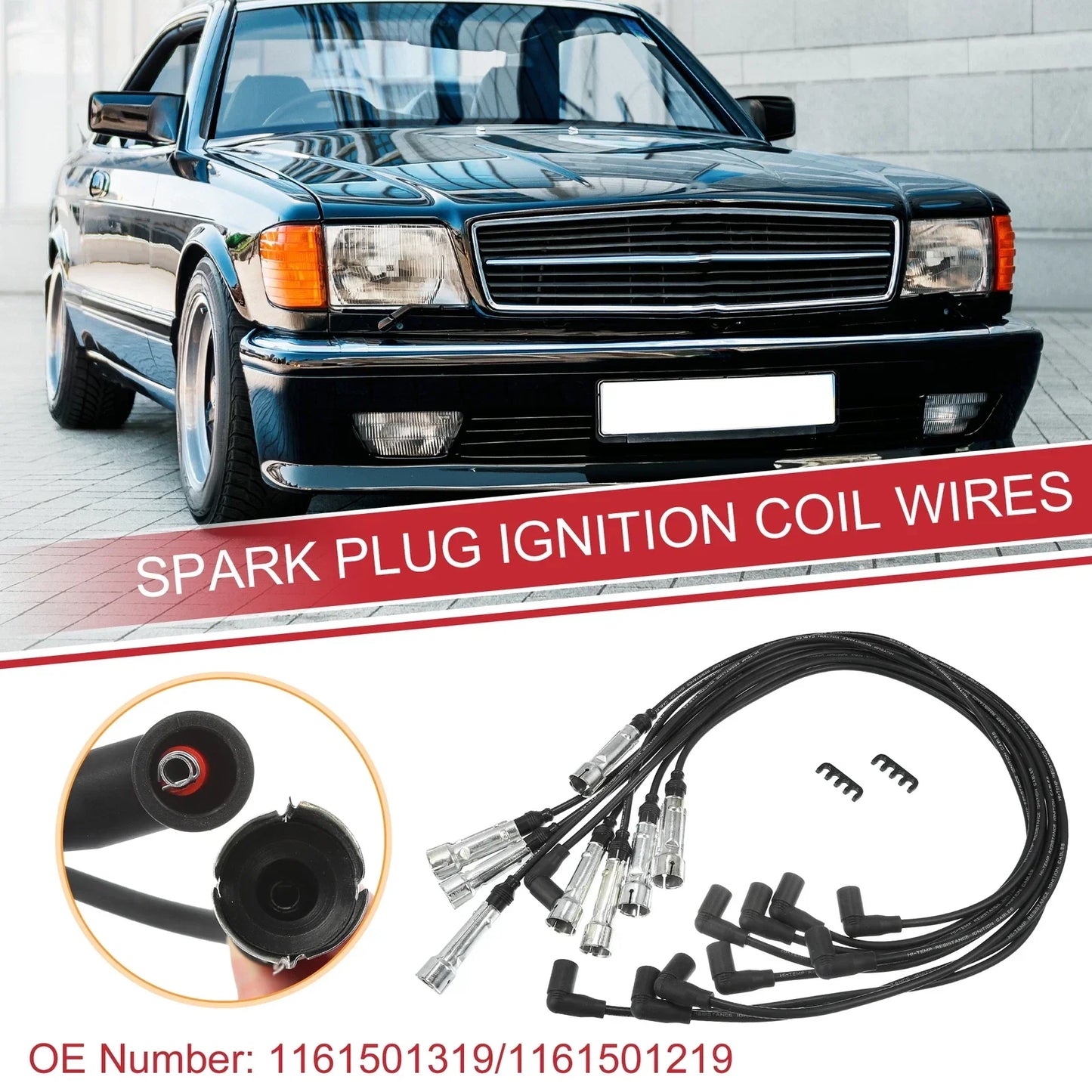 9 x Spark Plug Wire Ignition Coil Cables for Mercedes-Benz 380SE (1980-1985)