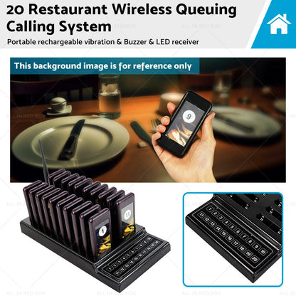 Wireless Guest Call Pager System for Restaurant - 20 Coasters - AU