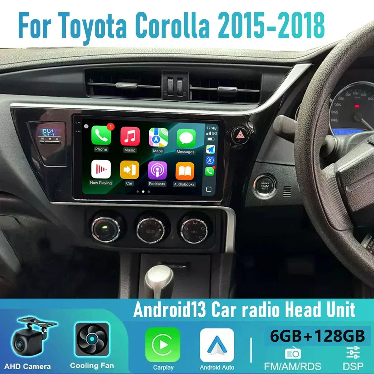 6+128G Apple CarPlay Android Auto Radio for Toyota Corolla (2015-2018)