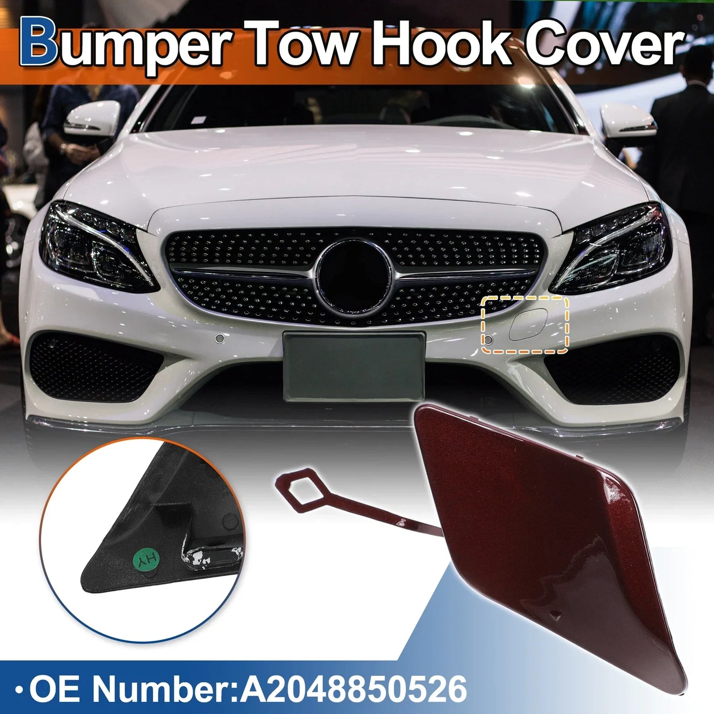 Front Bumper Tow Hook Cap for Mercedes-Benz C250 (2012-2015) - Dark Red