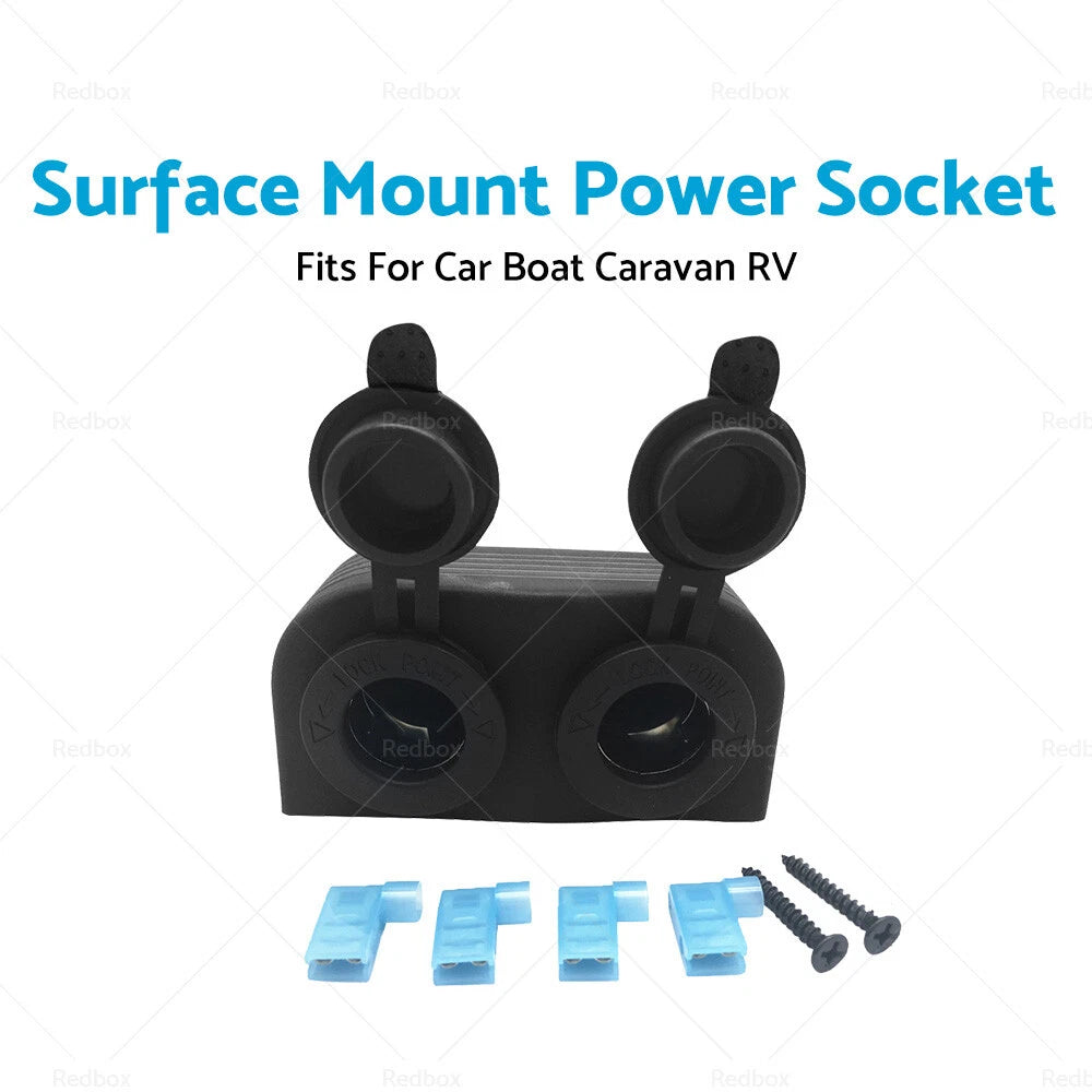 12V-24V Dual Power Socket for Boat Caravan RV - Black