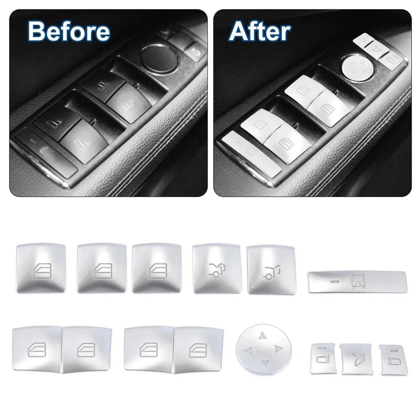 Door Armrest Window Switch Button Covers for Mercedes-Benz C200 C250 (2010-2014)