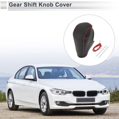 Gear Shift Knob Cover for BMW 3 Series (2004 - 2012) Black Red Faux Leather
