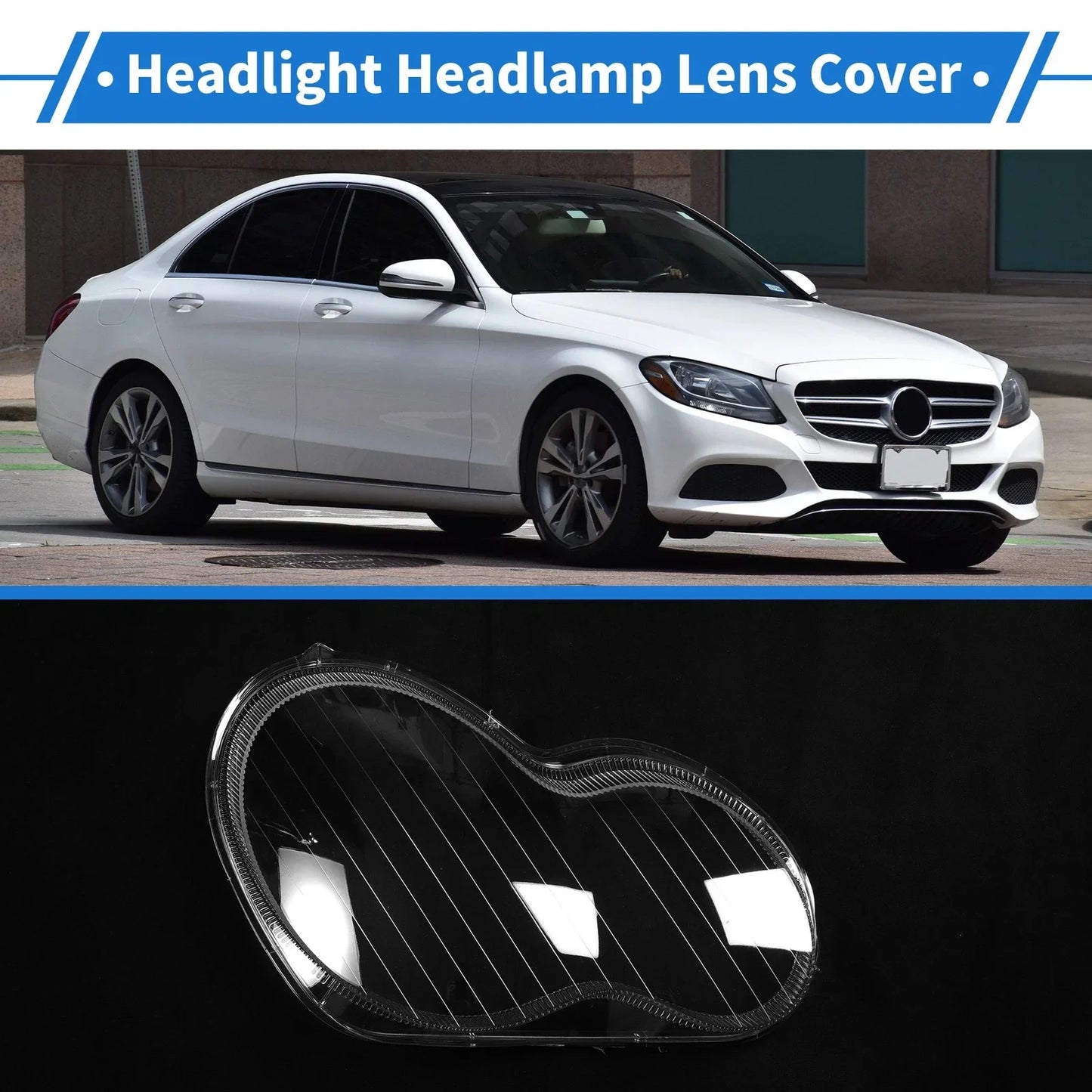 Car Front Right Headlight Lens Cover for Mercedes-Benz C-Class (2001-2017)