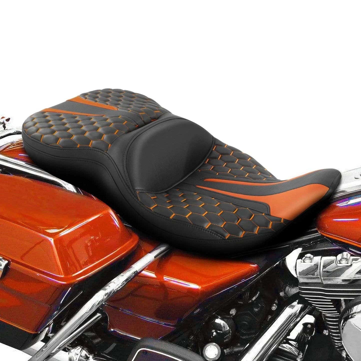 Rider Driver Passenger Seat for Harley Electra Glide (1997 - 2007) Black Orange