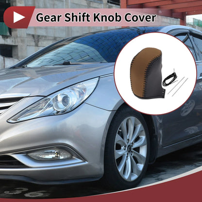 Gear Shift Knob Cover for Hyundai Sonata 2011-2014 Black Brown Faux Leather