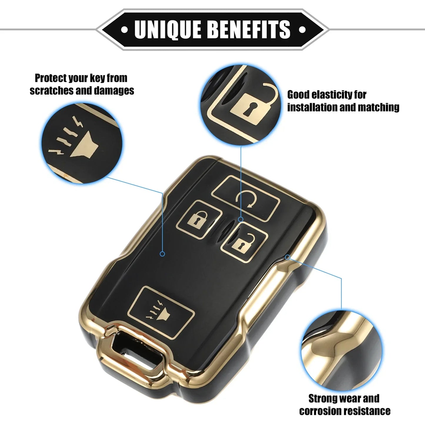 TPU Black 4 x Button Remote Keyless Key Fob Cover for Chevy Suburban & GMC