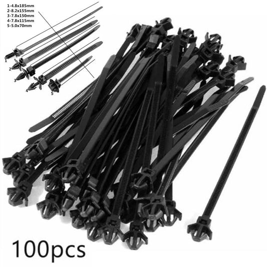 100 x Cable Ties Zip Tie Clips for Car Wiring Harness