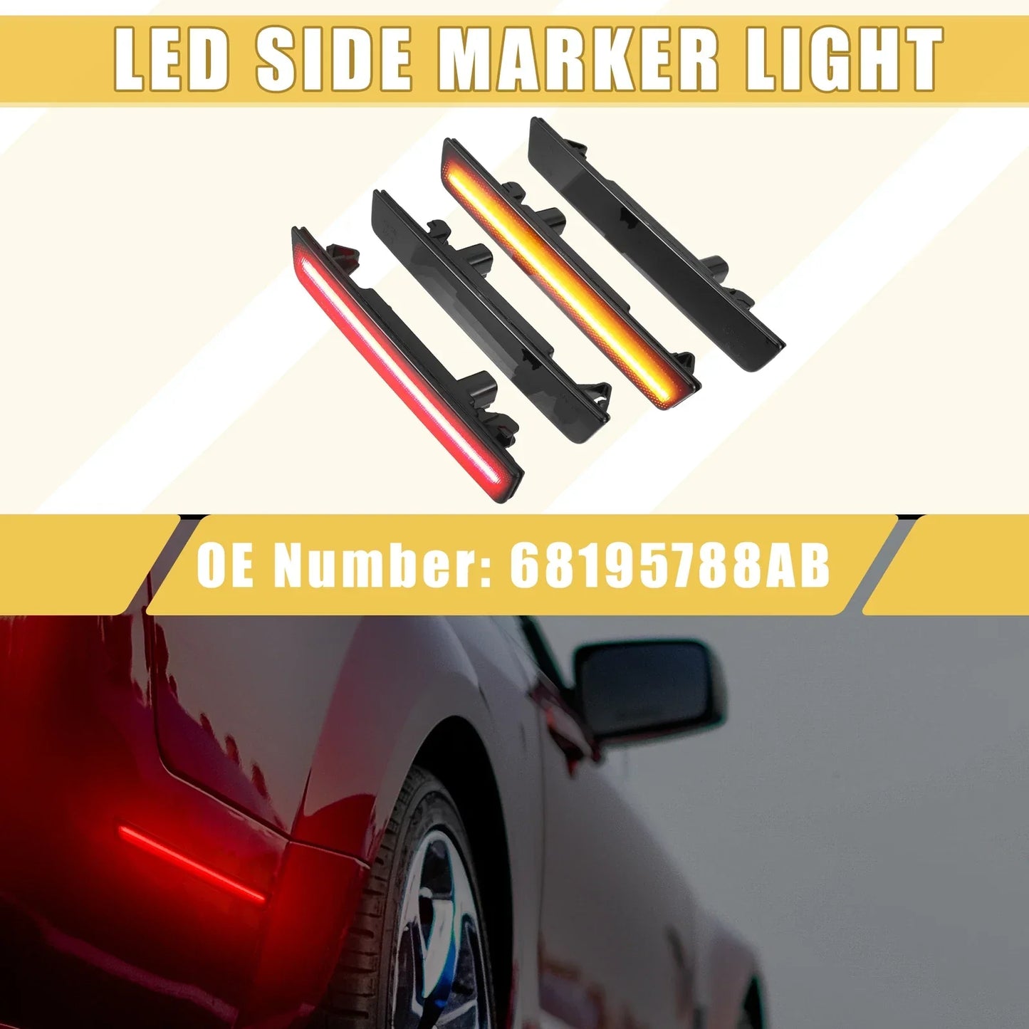 LED Side Marker Lights 2 x Amber Red for Dodge (68195788AB)