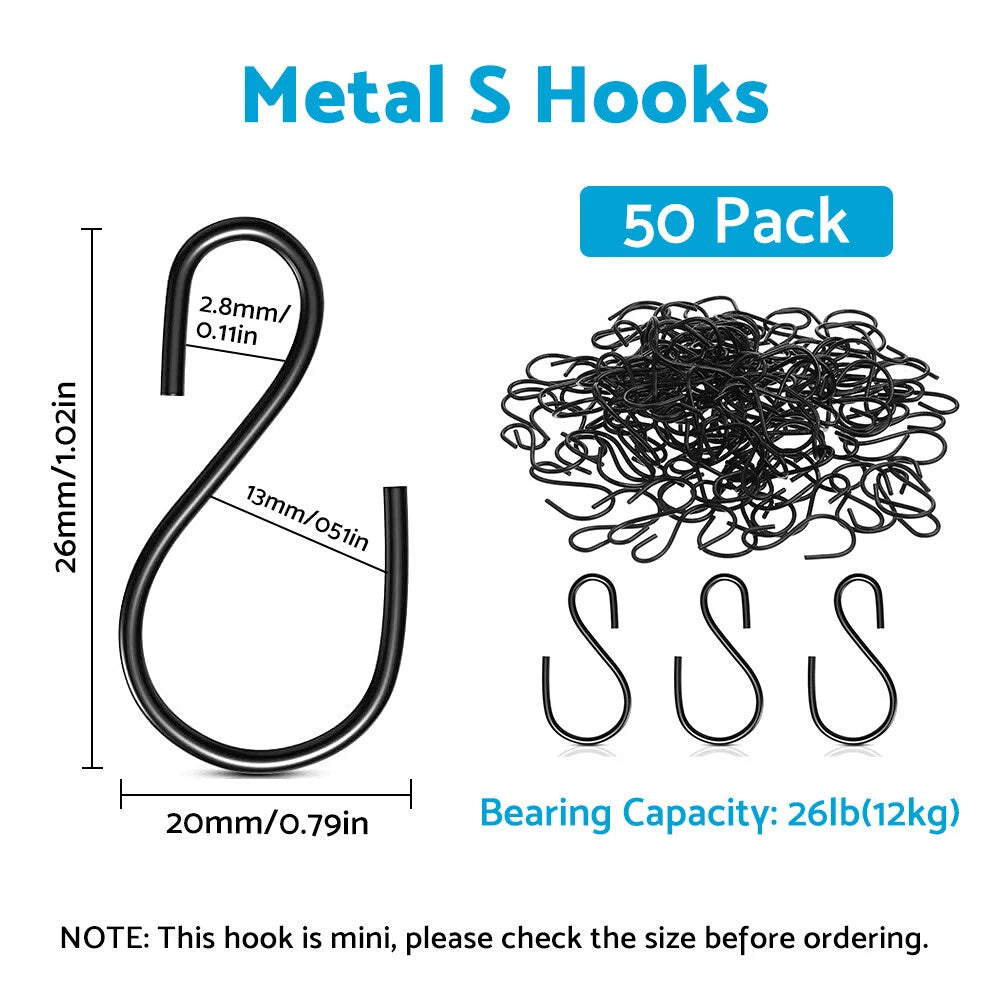 Small Metal S Shaped Hooks for Hanging Plants - Black