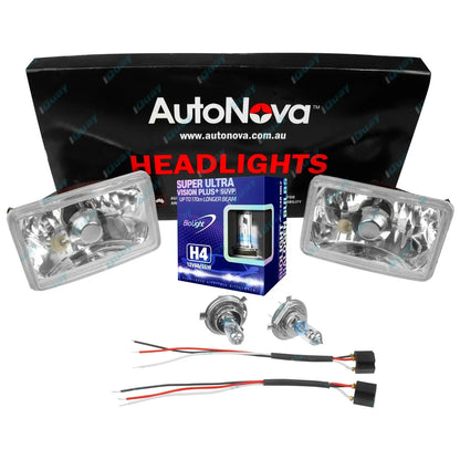 Crystal Headlights 165mm x 100mm Lamp Kit H4 60/55w Halogen Conversion Prism