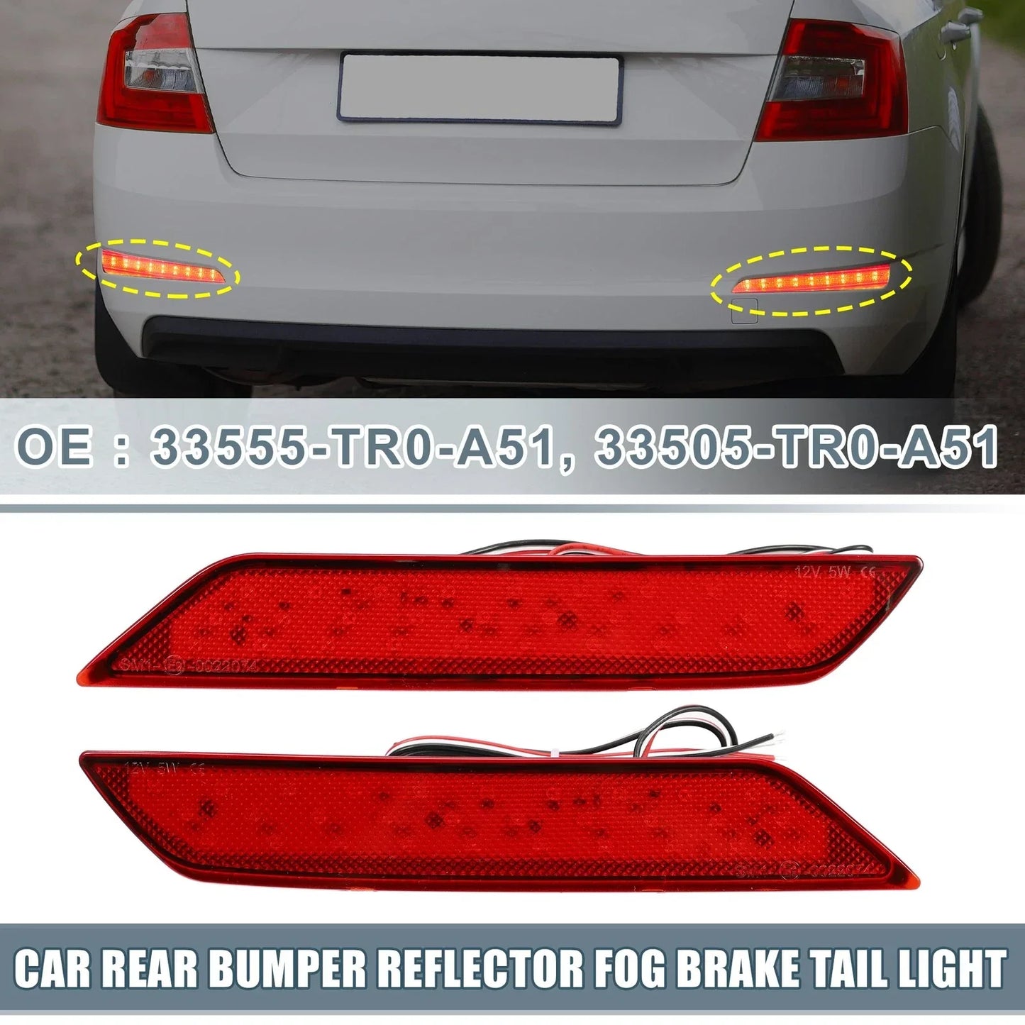 Rear Bumper LED Reflector Brake Tail Light Red Lens for Honda Civic Sedan (13-15)