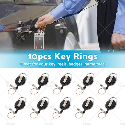 10 x Oval Key Rings Retractable ID Pull Holder Reel Belt Clip
