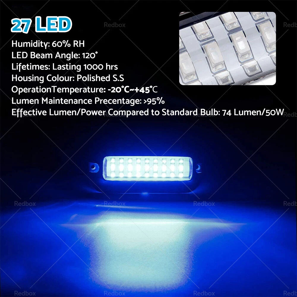 Blue 27 LED Stainless Steel Underwater Boat Transom Light for Pontoon