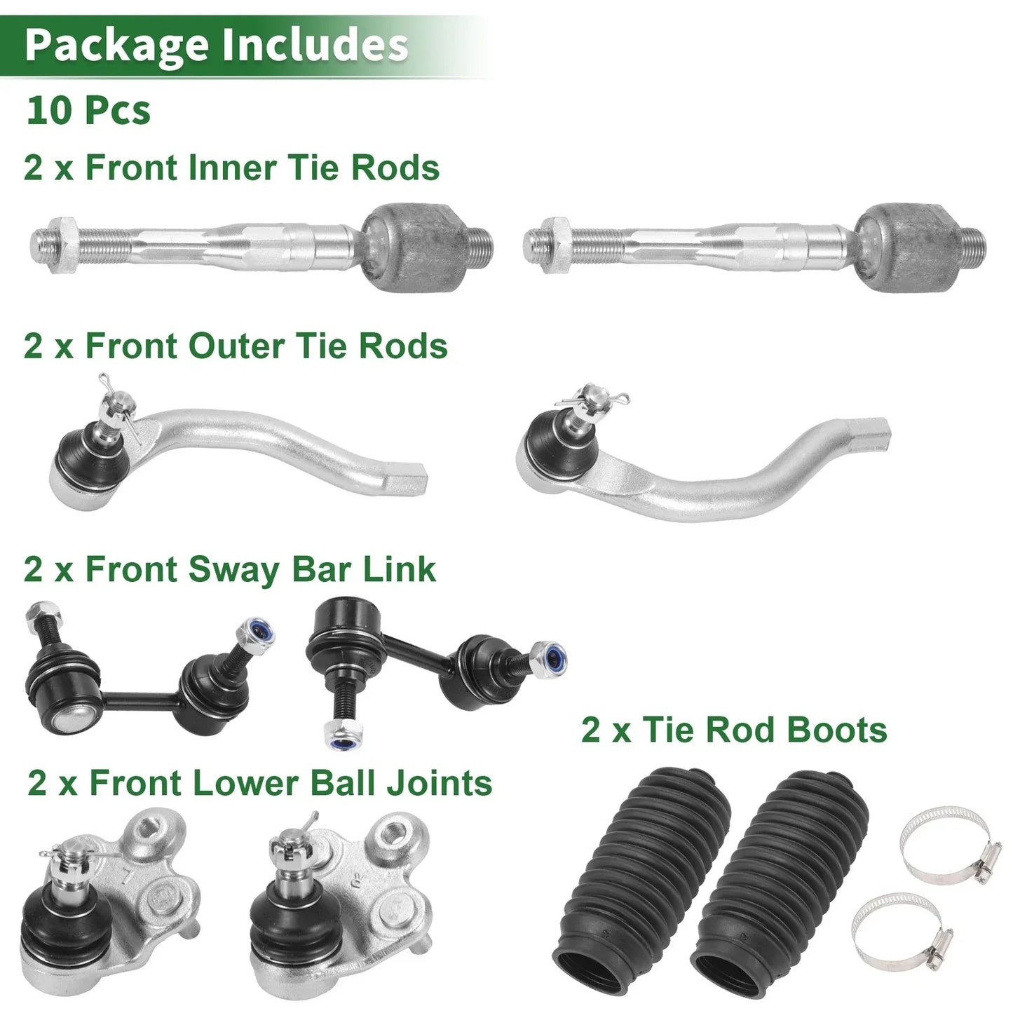 10 x Front Suspension Kit Tie Rod Ends & Sway Bar Links for Honda Civic (2006-2011)
