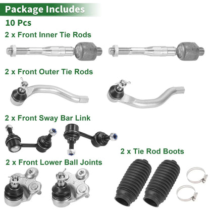10 x Front Suspension Kit Tie Rod Ends & Sway Bar Links for Honda Civic (2006-2011)