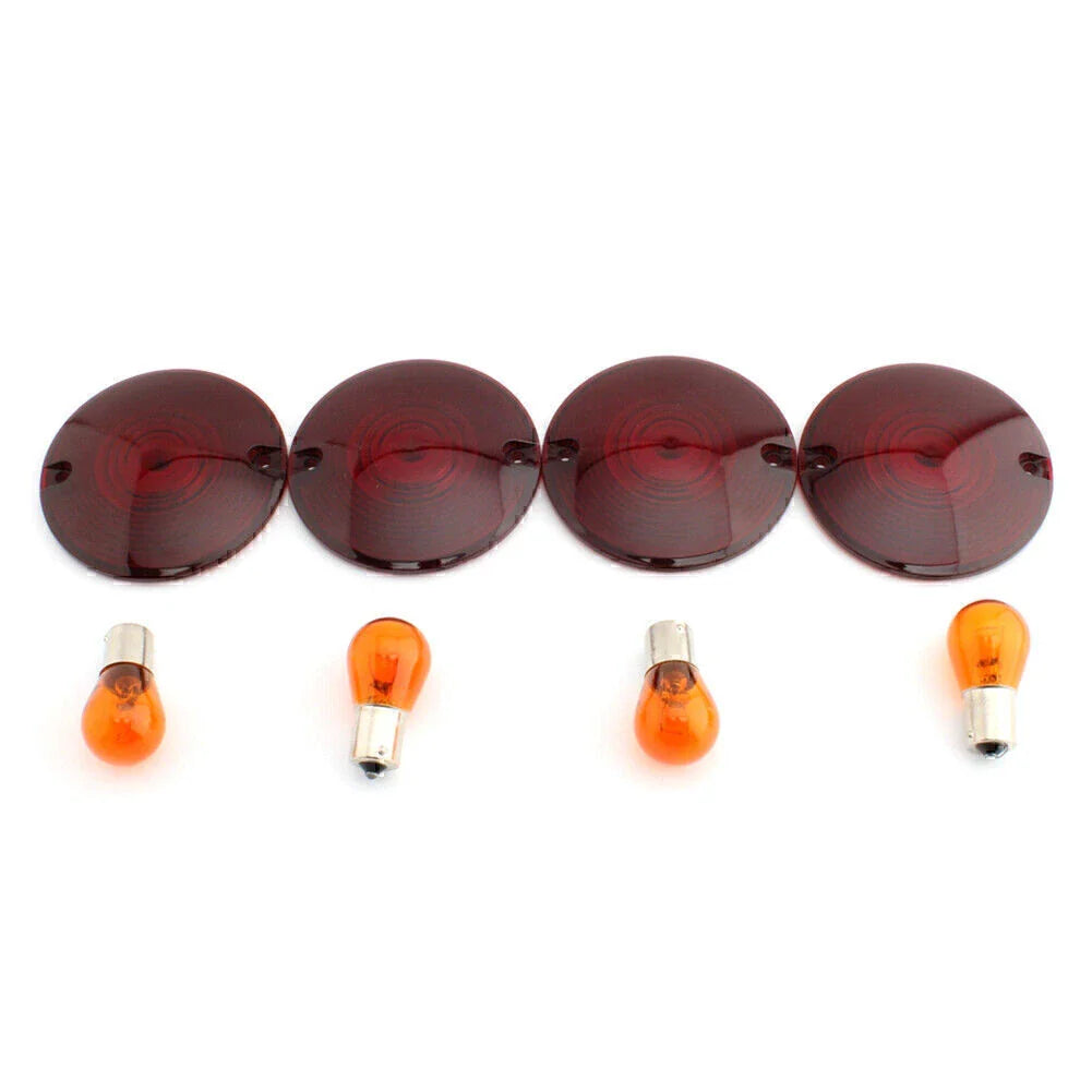 Turn Signal Light Lens Cover w/ Amber Bulbs for Harley Road King (94-10)