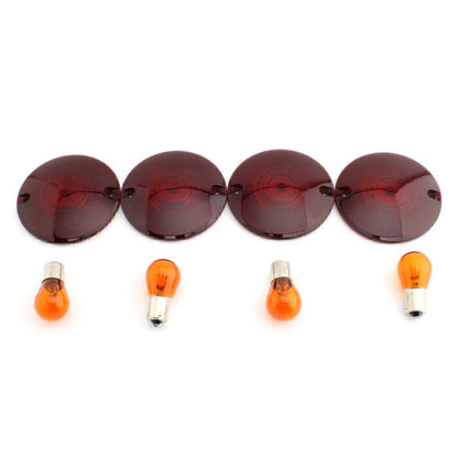 Turn Signal Light Lens Cover w/ Amber Bulbs for Harley Road King (94-10)