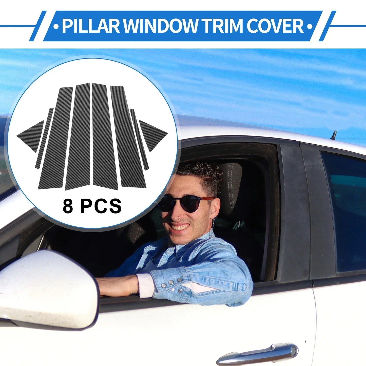 Door Pillar Window Trim for Hyundai Elantra 2017-2020 Carbon Fiber Black