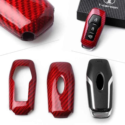 Red Carbon Fiber Remote Key Fob Cover for Ford F-150, Fusion (2013-2016)