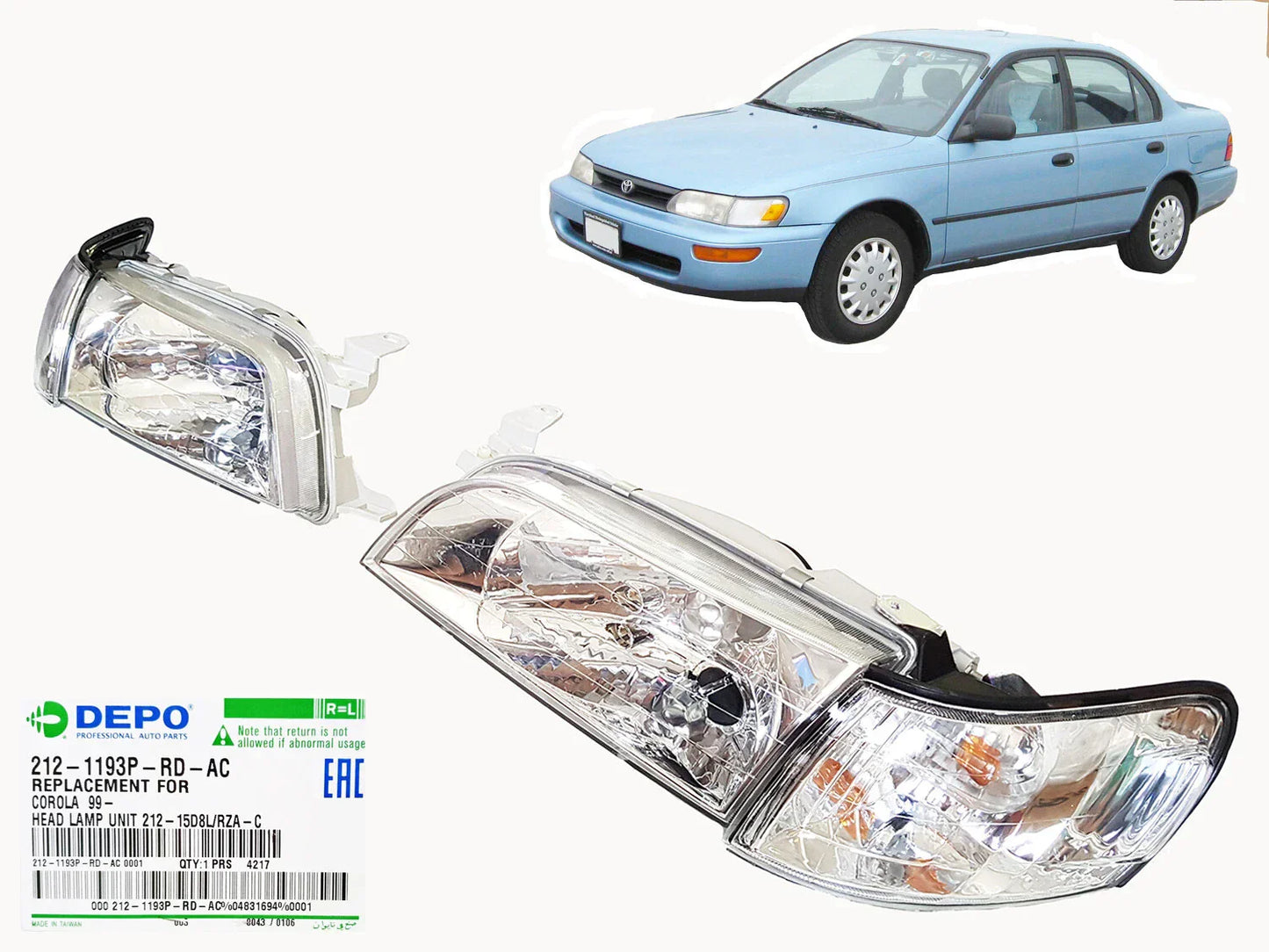 Diamond Clear Headlights for Toyota Corolla AE100 AE101 EE E100 Wagon (1991-1999)