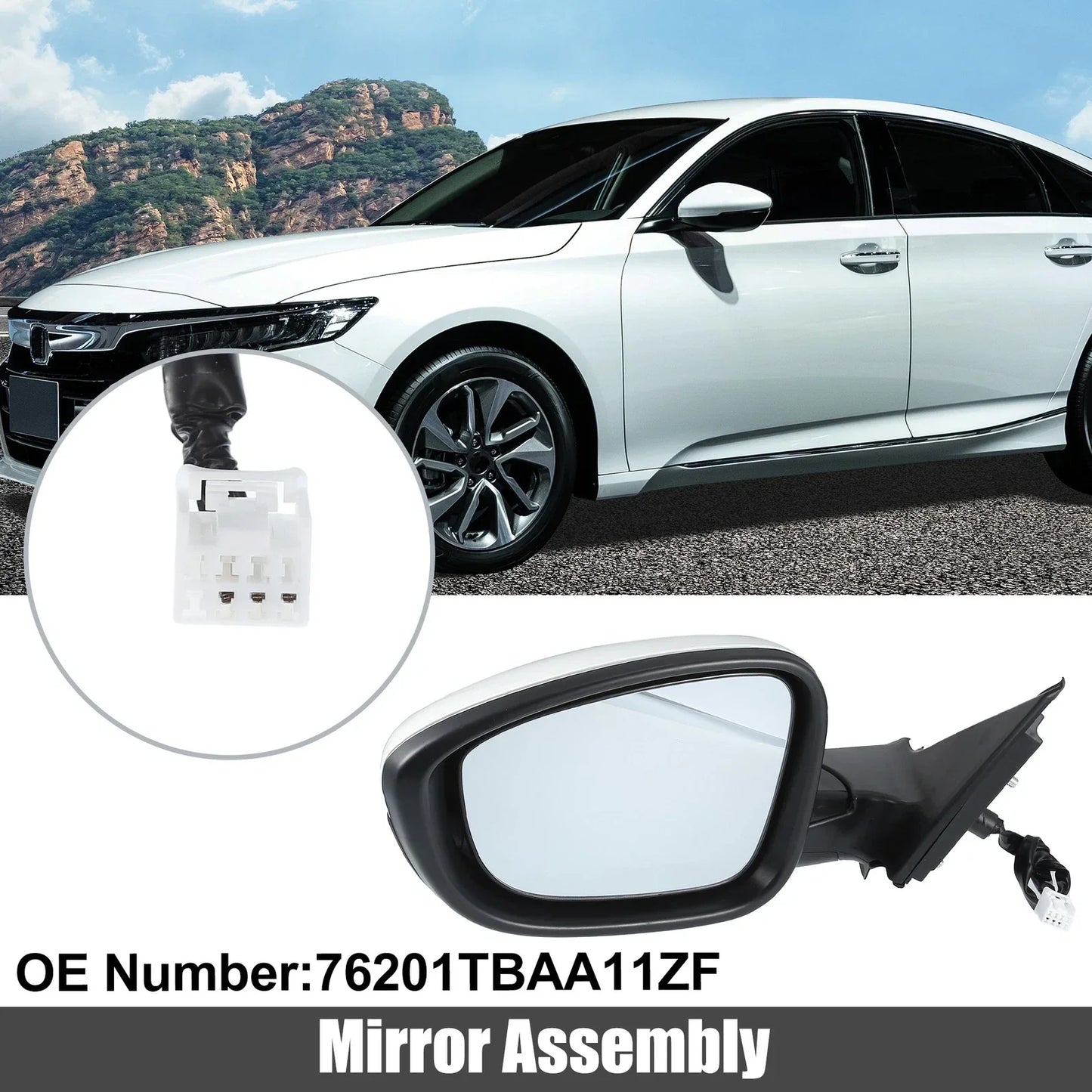 Left Side Door Mirror Assembly White for Honda Accord (2018-2022)