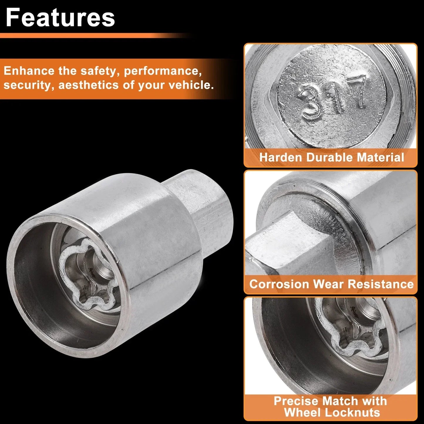 Wheel Lock Lug Nut for Mercedes-Benz with Locking Nut Key Tool