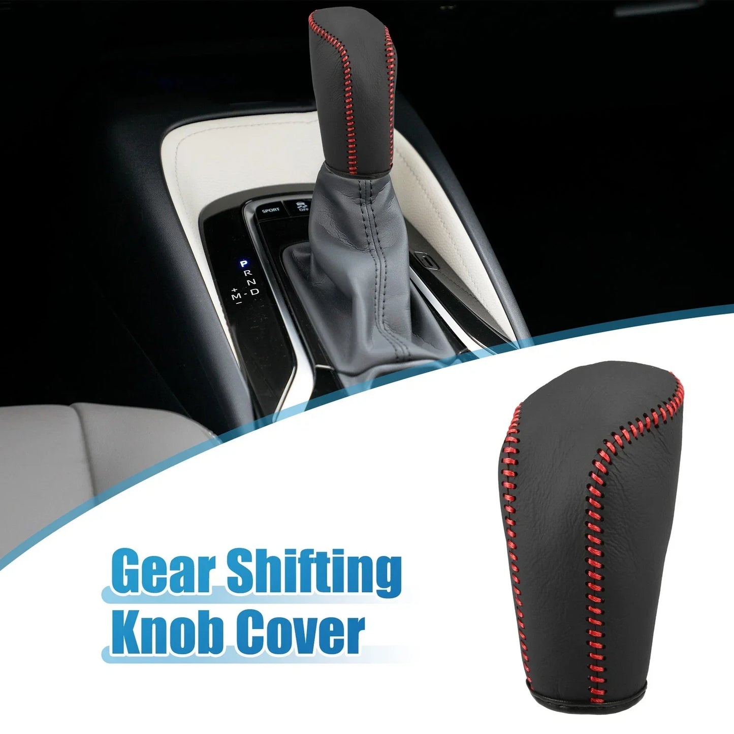 Gear Shifting Knob Cover for Hyundai Verna 2010-2014 Faux Leather Black Red