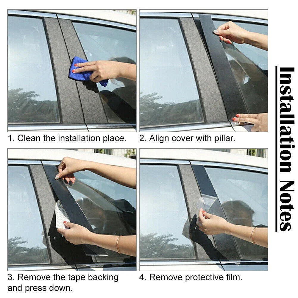 8x Door Window Trim Pillar Covers for Nissan Rogue (2014-2020) Black