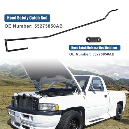 Hood Safety Latch Catch Rod & Retainer Clip Kit for Dodge 1500 2500 (2002-2023)