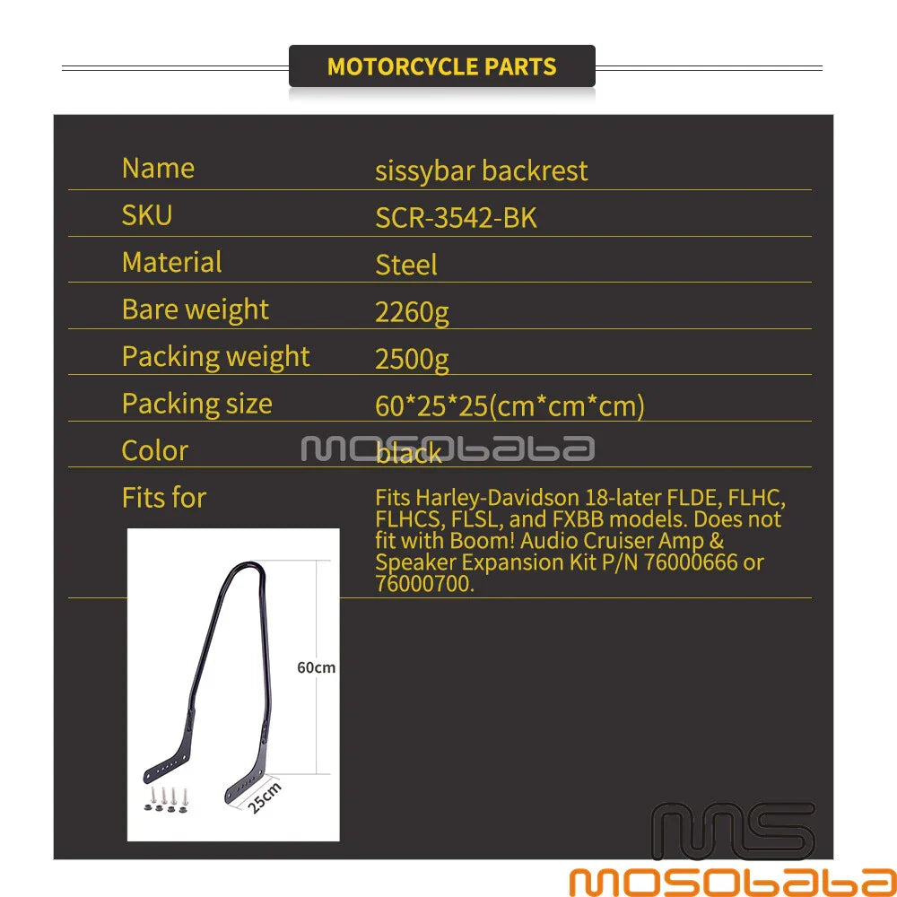Sissy Bar Backrest for Harley Street Bob FXBB FXBBS FLHC Slim (2018-2021)