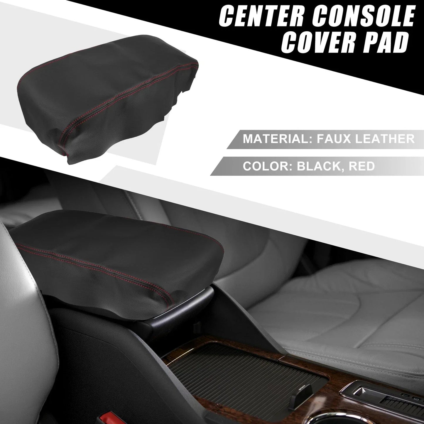 Center Console Armrest Cover for Dodge Charger (2008-2010) Black Red Stitching