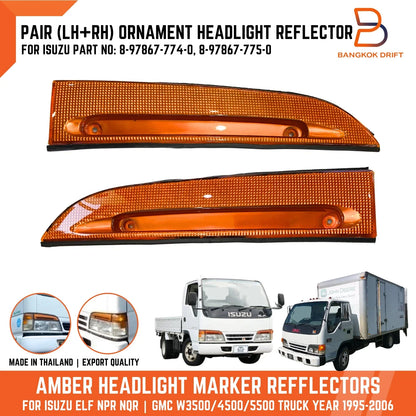 Amber Ornament Headlight Marker Reflector Pair for Isuzu Elf 250 NPR NHR (93-06)