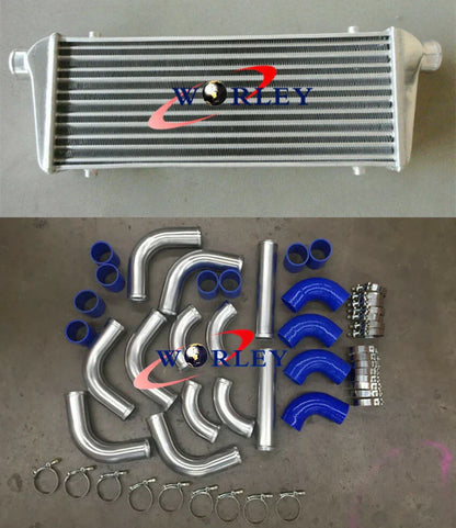 Aluminum Intercooler 450x230x52mm + 2.25" Piping + Black Silicone Hose for Car