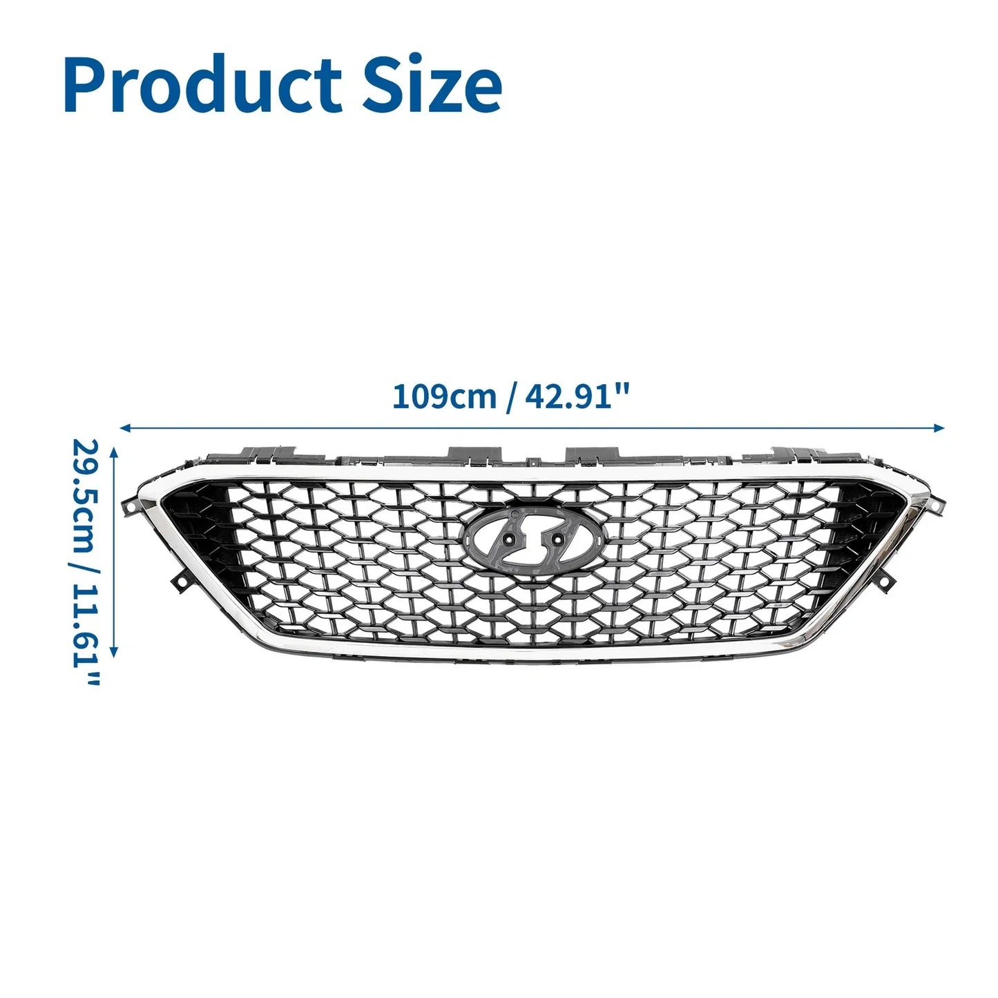 Front Hood Bumper Grille for Hyundai Sonata (2011-2014) Silver Tone