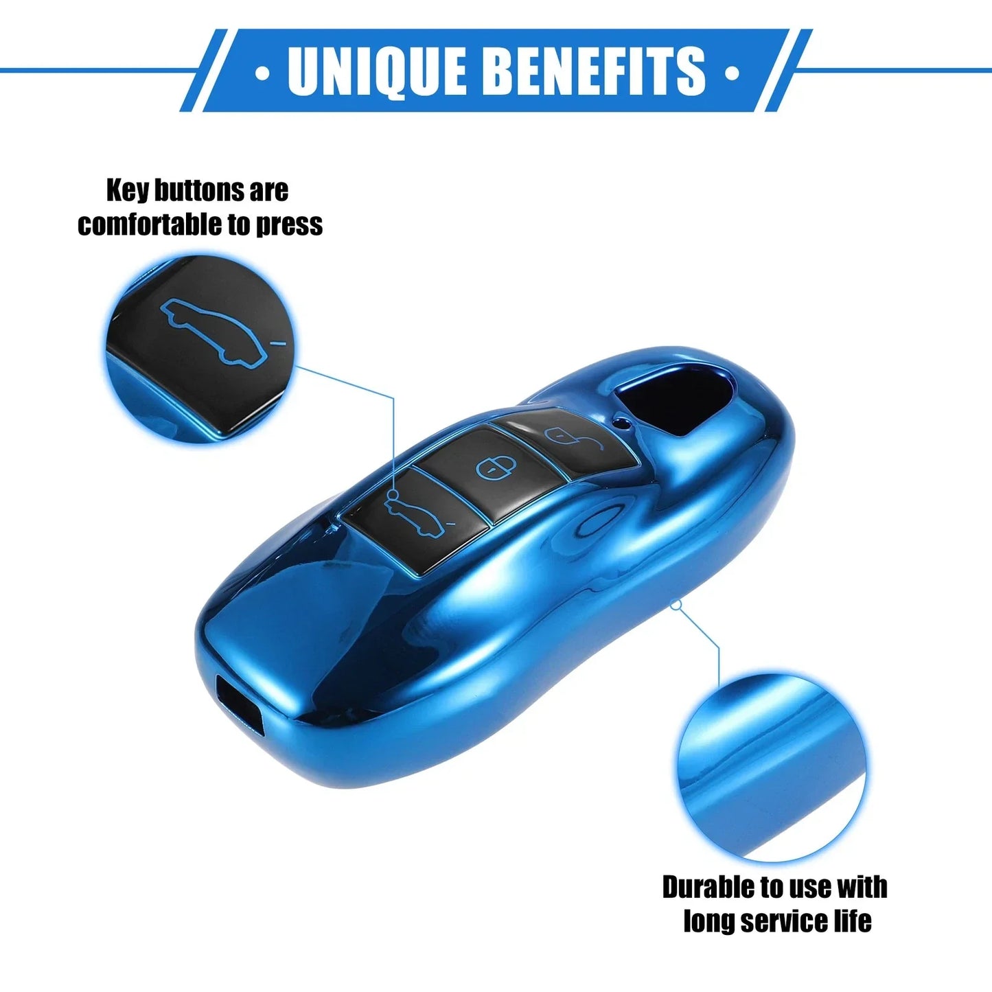 3 Button Car Remote Key Fob Cover for Porsche Macan (2014-2022) TPU Blue