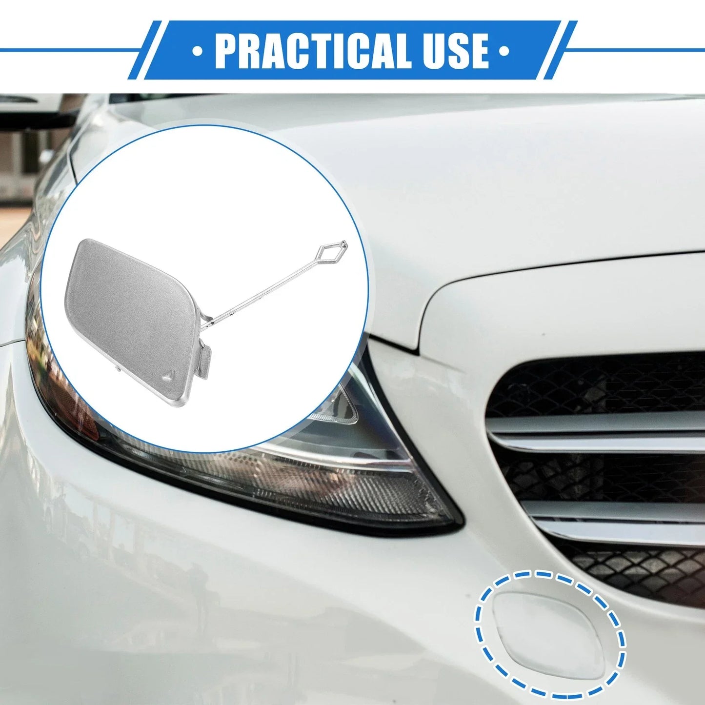 Front Bumper Tow Hook Cover for Mercedes-Benz R350 (2011-2012) Silver Tone