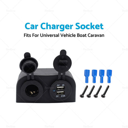 12V Dual USB Port Charger Socket Mount Panel Adapter for Car Boat Caravan